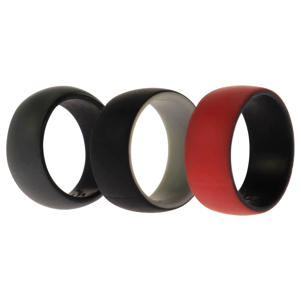 Silicone Wedding 2Layer Dome Ring Set - Black-Red by ROQ for Men - 3 x 8
